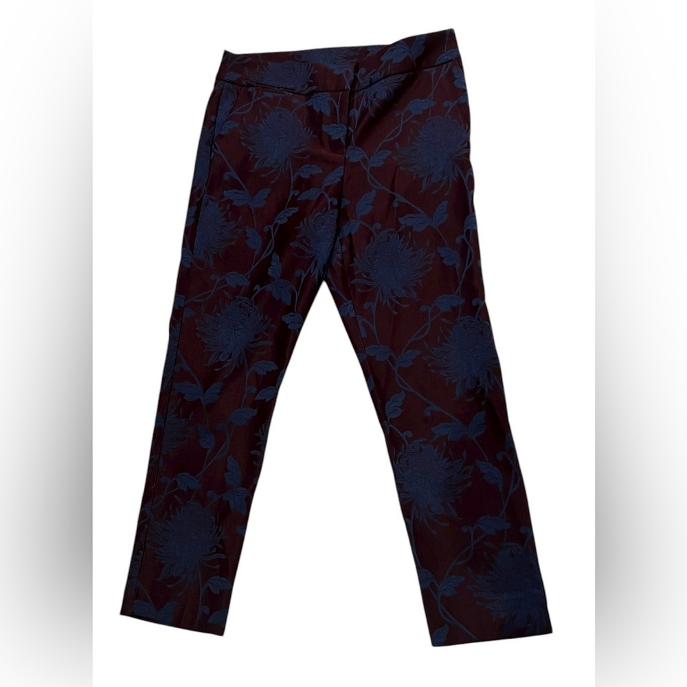 Attyre Women’s Navy and Burgundy Floral Dress Pants, 10